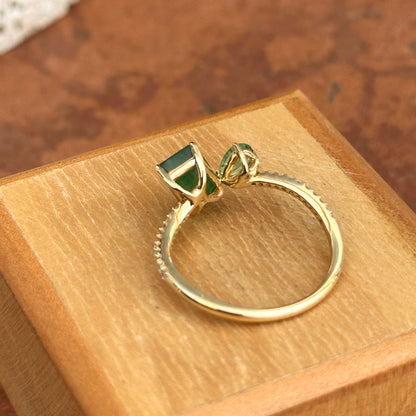 14KT Yellow Gold Pear + Emerald-Cut Emerald Ring