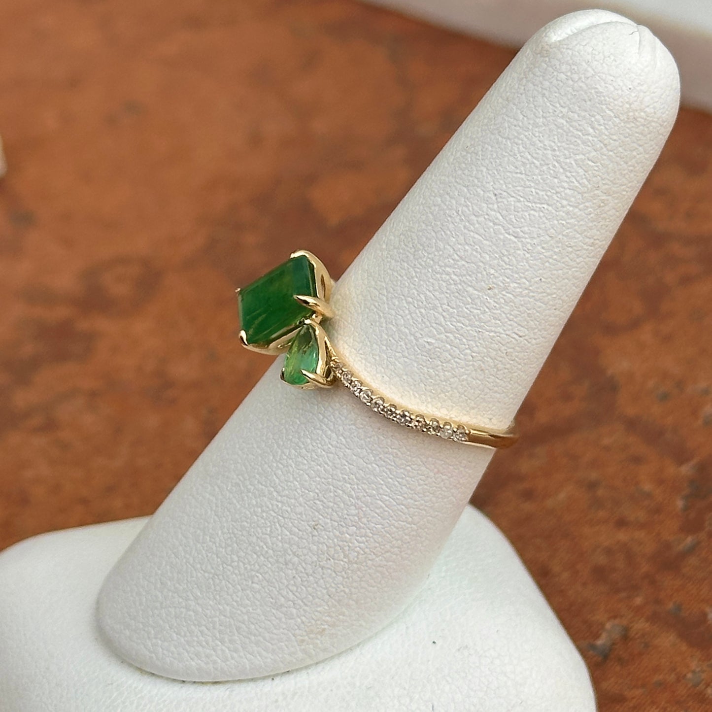 14KT Yellow Gold Pear + Emerald-Cut Emerald Ring