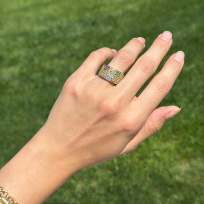 Estate 18KT White Gold Yellow Sapphire, Tsavorite Green Garnet + Ruby Ring - LSJ