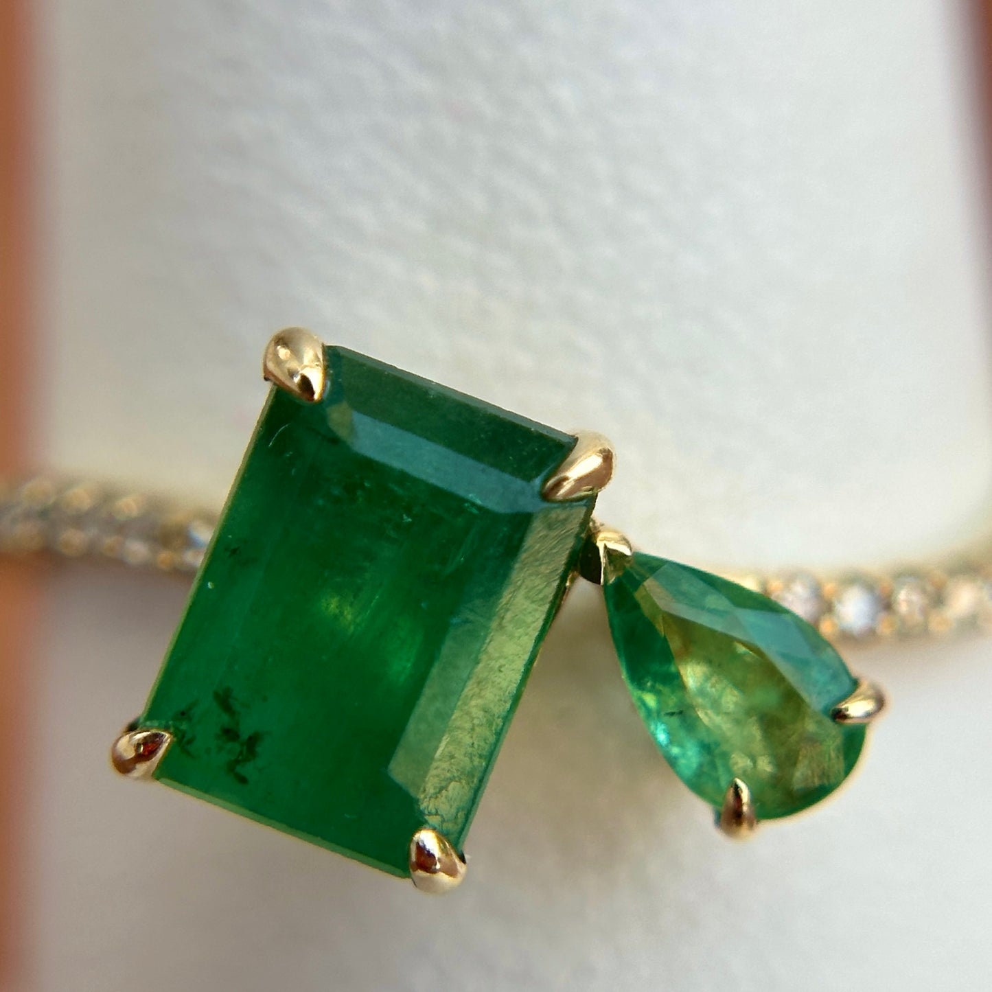 14KT Yellow Gold Pear + Emerald-Cut Emerald Ring