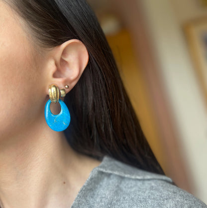 Vintage Blue Howlite Oval Earrings Charms