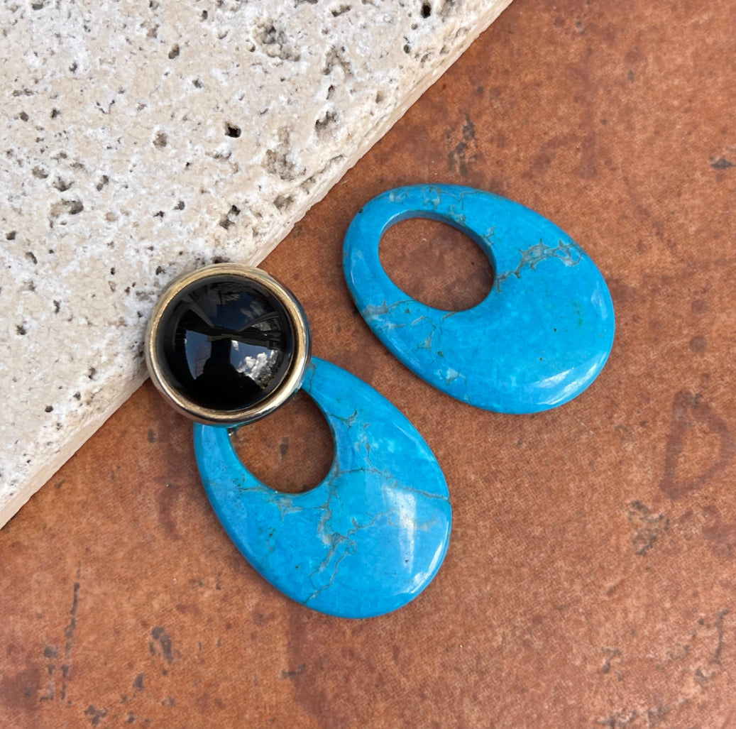 Vintage Blue Howlite Oval Earrings Charms