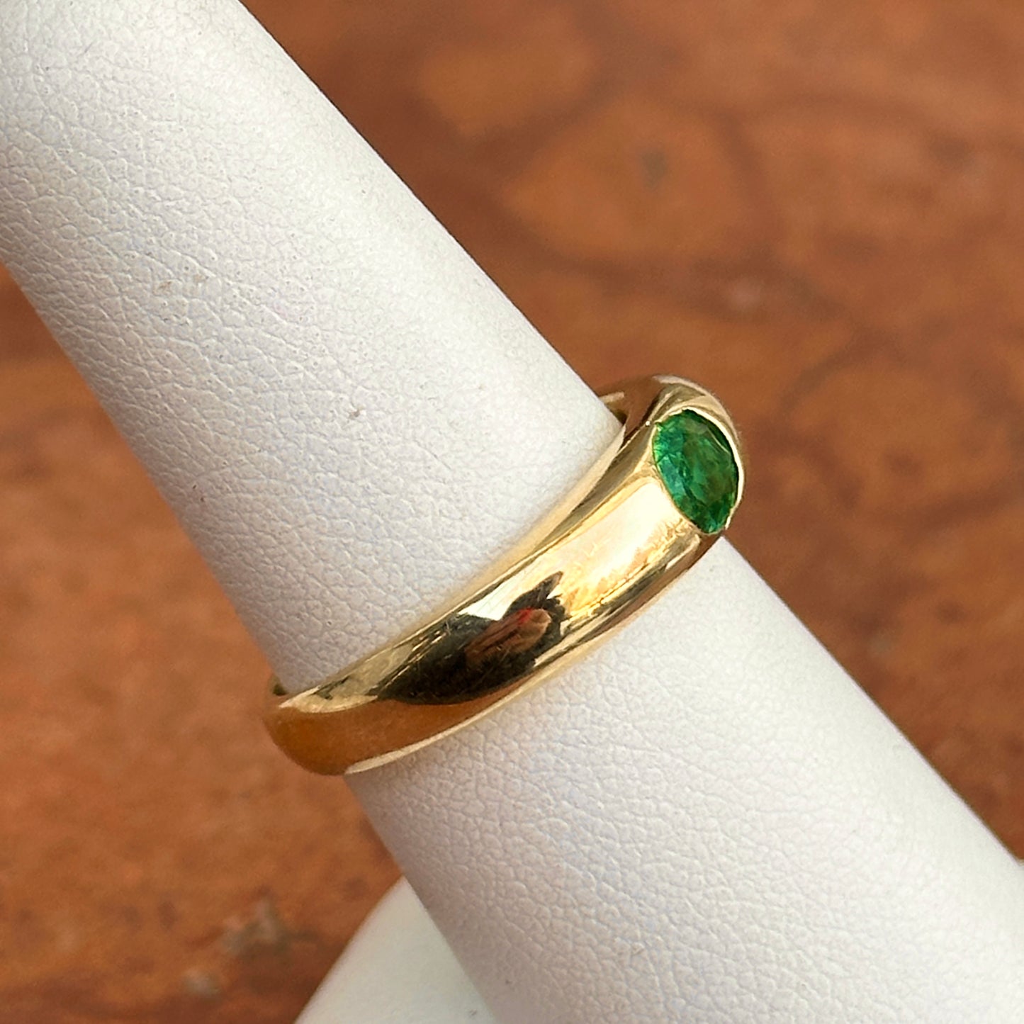 14KT Yellow Gold Oval .47 CT Emerald Dome Ring