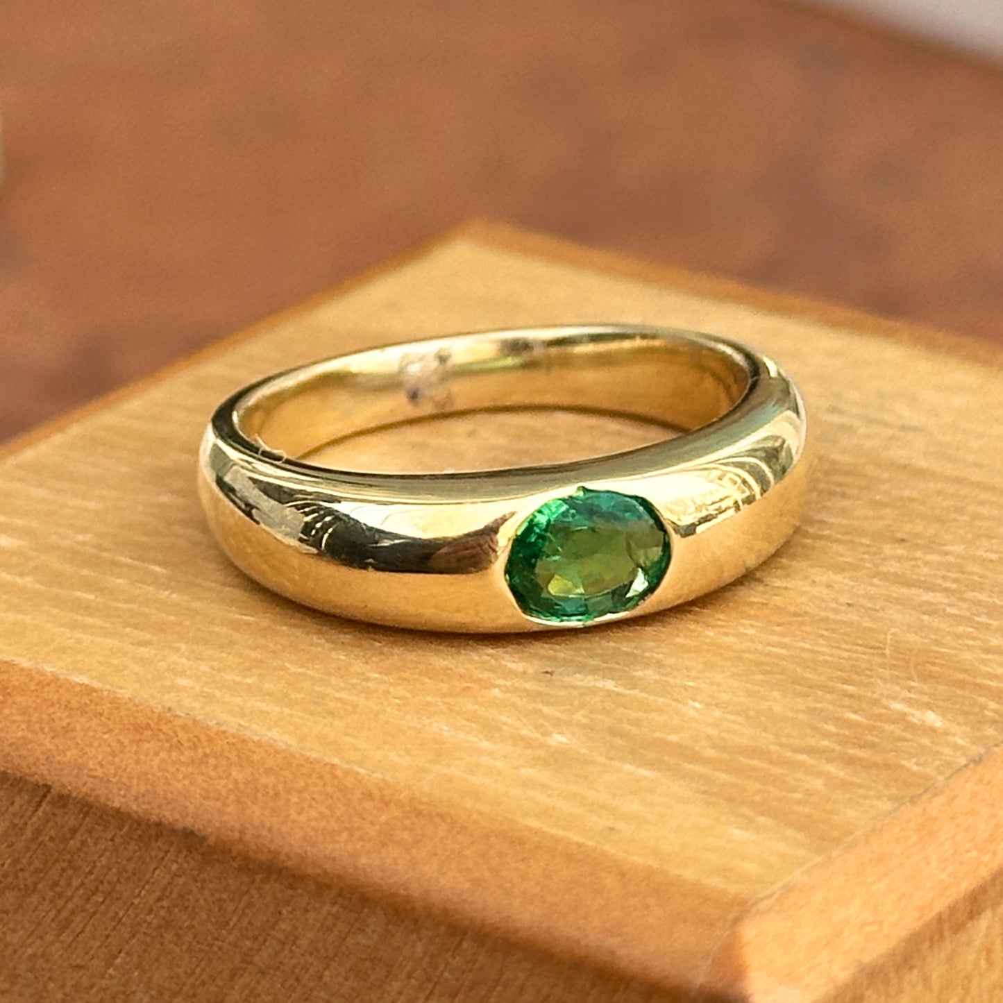 14KT Yellow Gold Oval .47 CT Emerald Dome Ring
