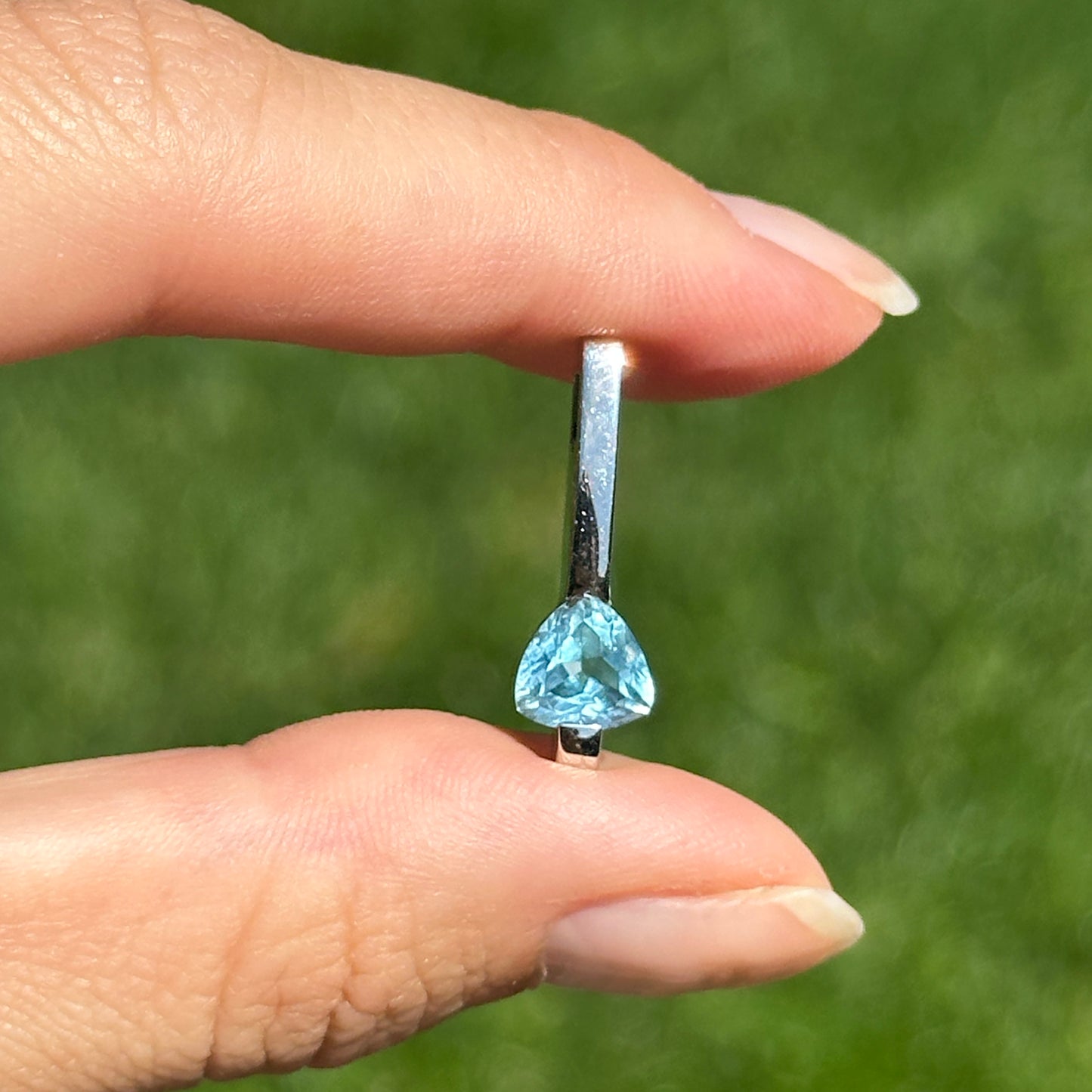 14KT White Gold & Trillion Blue Topaz Bar Pendant