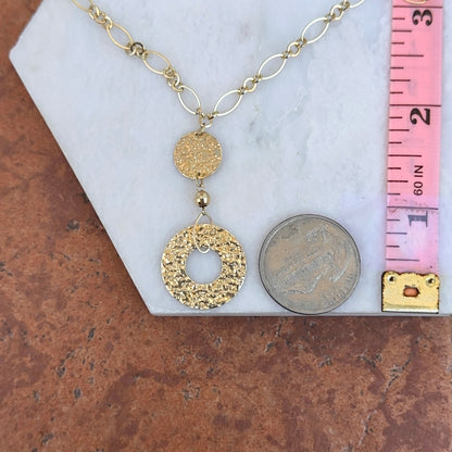 Estate 14KT Yellow Gold Hammered Circles Lariat Necklace