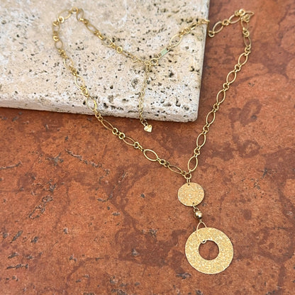 Estate 14KT Yellow Gold Hammered Circles Lariat Necklace