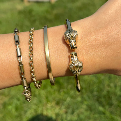Estate Gold-Tone 3D Double Lion Head Cuff Bracelet
