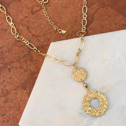 Estate 14KT Yellow Gold Hammered Circles Lariat Necklace