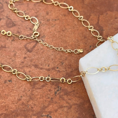 Estate 14KT Yellow Gold Hammered Circles Lariat Necklace