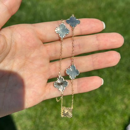 14KT Yellow Gold Diamond-Cut Clover Station Necklace