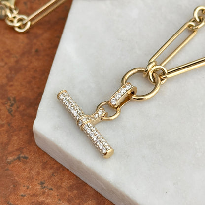 14KT Yellow Gold Pave Diamond Toggle Bar Chain Necklace