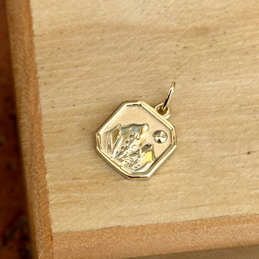 14KT Yellow Gold Mountains Landscape Square Pendant Charm