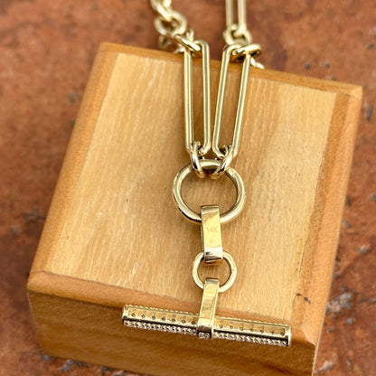 14KT Yellow Gold Pave Diamond Toggle Bar Chain Necklace