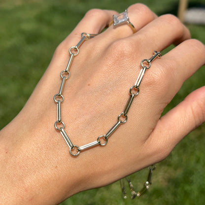 14KT Yellow Gold Oval Bar Link + Station Circle Chain Necklace