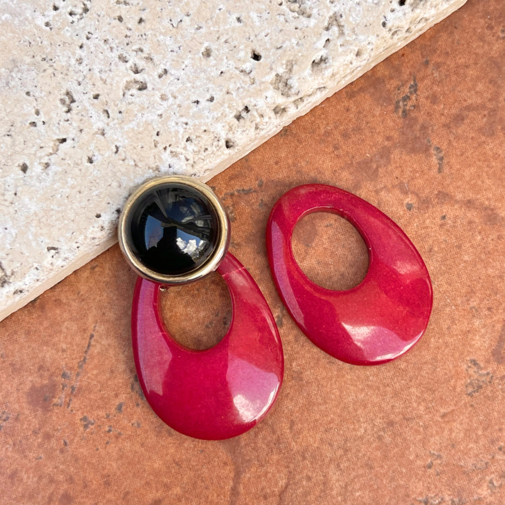 Estate Deep Red Onyx Oval Earring Charms