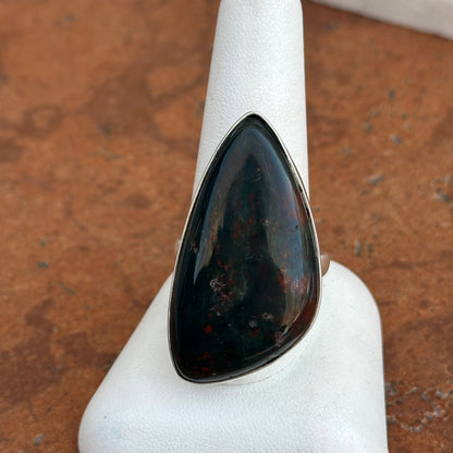 Estate Sterling Silver Large Bezel Bloodstone Ring