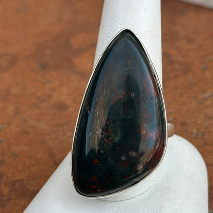 Estate Sterling Silver Large Bezel Bloodstone Ring