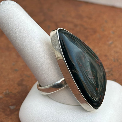 Estate Sterling Silver Large Bezel Bloodstone Ring