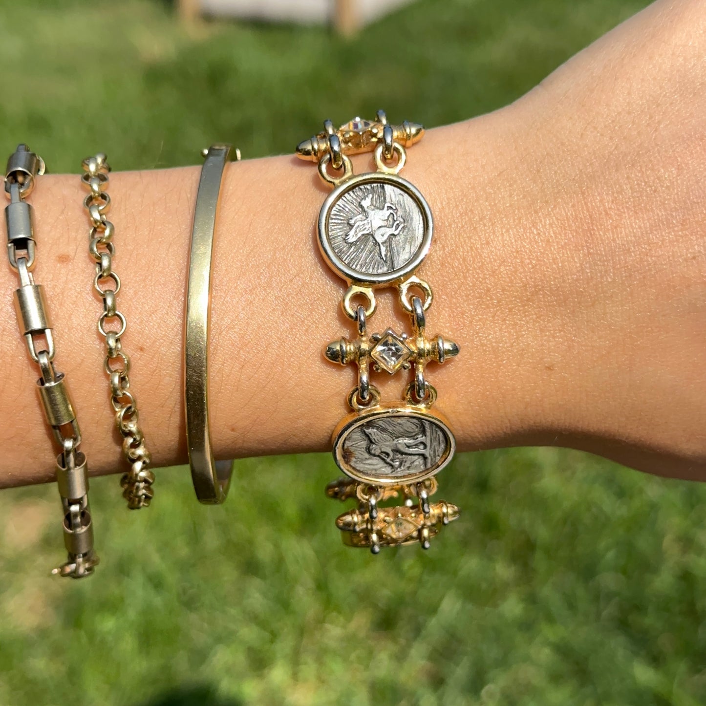 Estate Gold-Plated Greek Coin Links Bracelet