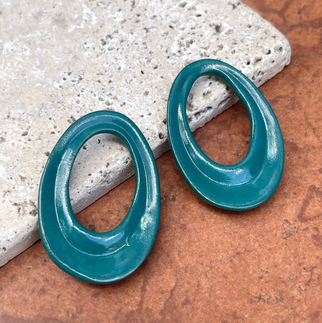 Estate Painted Teal Metal Earring Charms