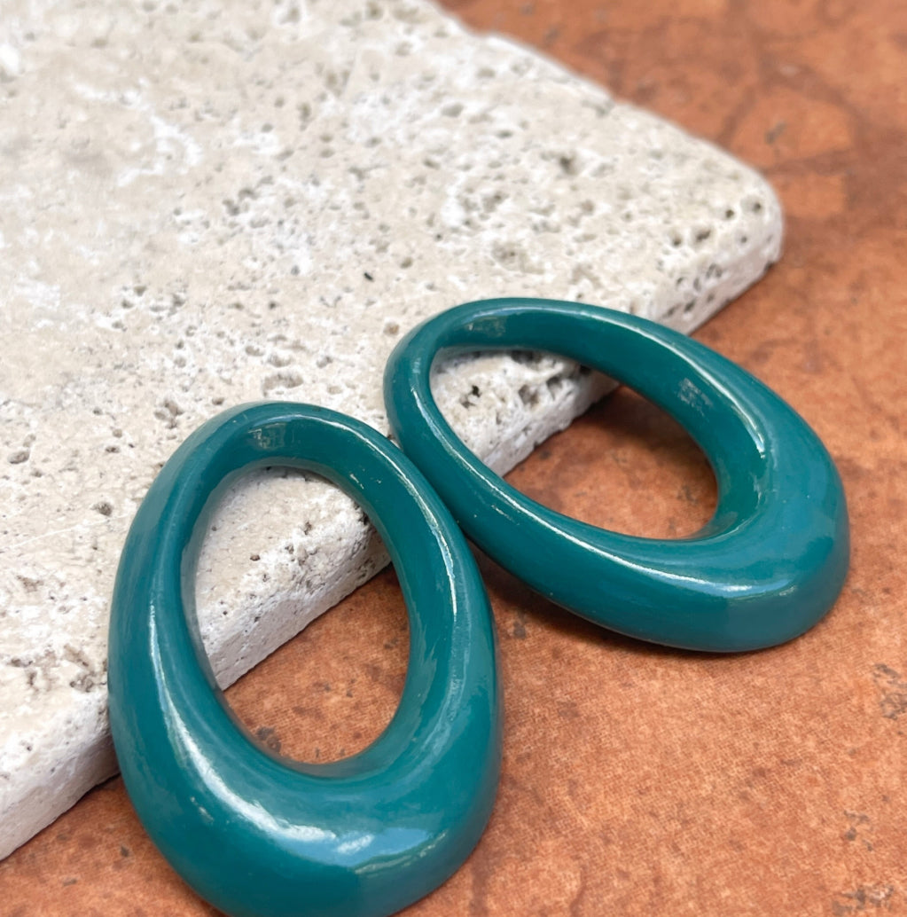 Estate Painted Teal Metal Earring Charms