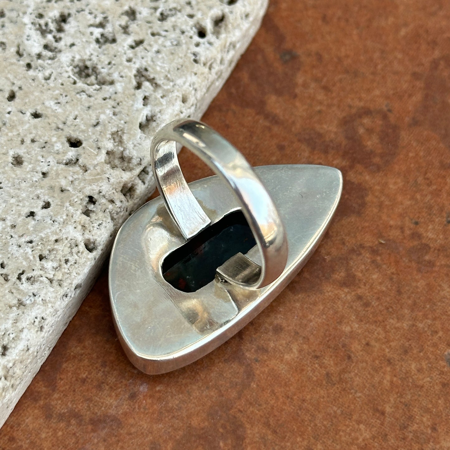 Estate Sterling Silver Large Bezel Bloodstone Ring