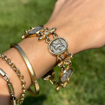 Estate Gold-Plated Greek Coin Links Bracelet