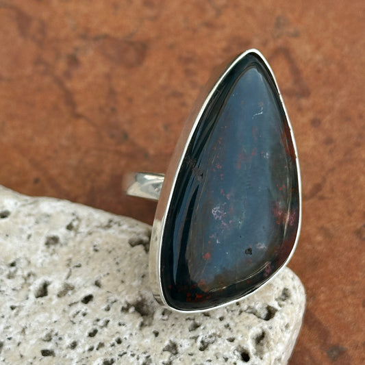 Estate Sterling Silver Large Bezel Bloodstone Ring