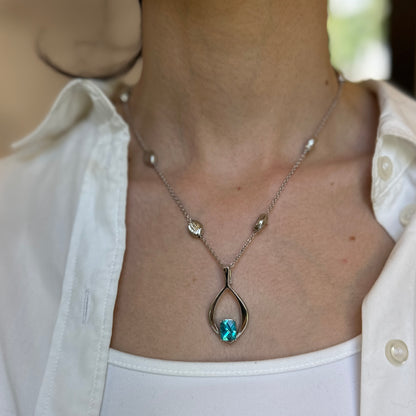 Estate 14KT White Gold Passion Blue Topaz Pendant Omega Slide - LSJ