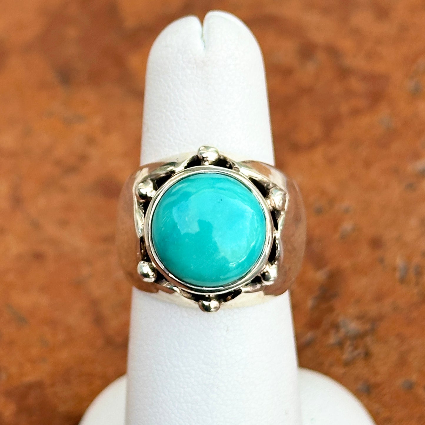 Estate Sterling Silver Round Turquoise Dome Ring