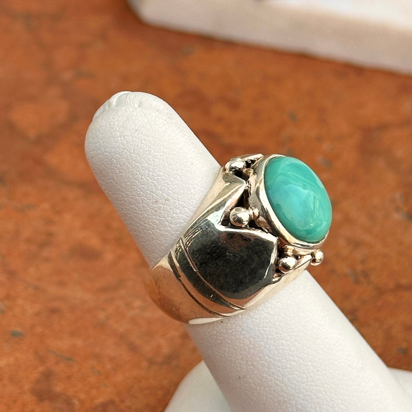Estate Sterling Silver Round Turquoise Dome Ring
