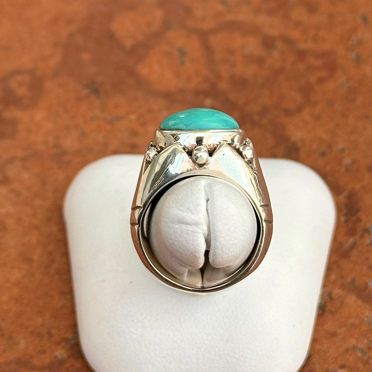 Estate Sterling Silver Round Turquoise Dome Ring