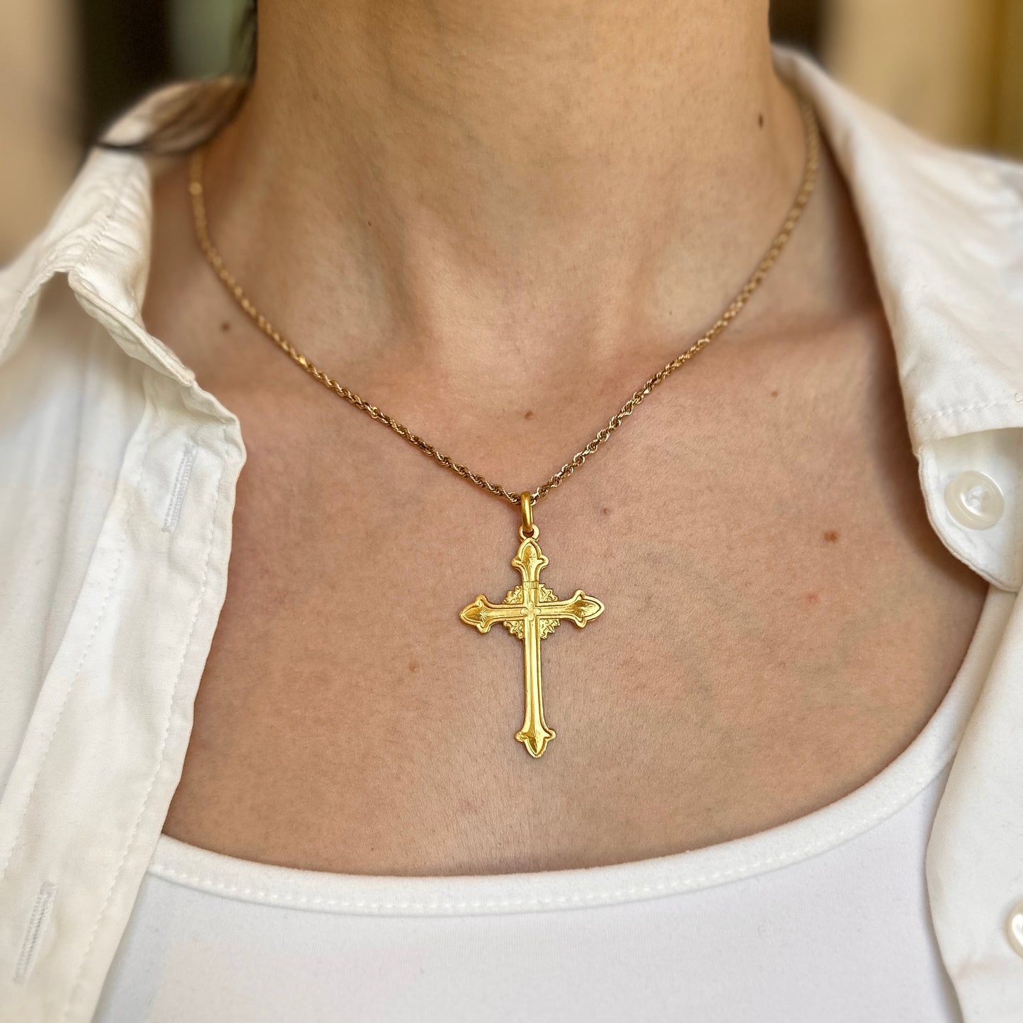 14KT Yellow Gold Matte Solid Cross Pendant 40mm