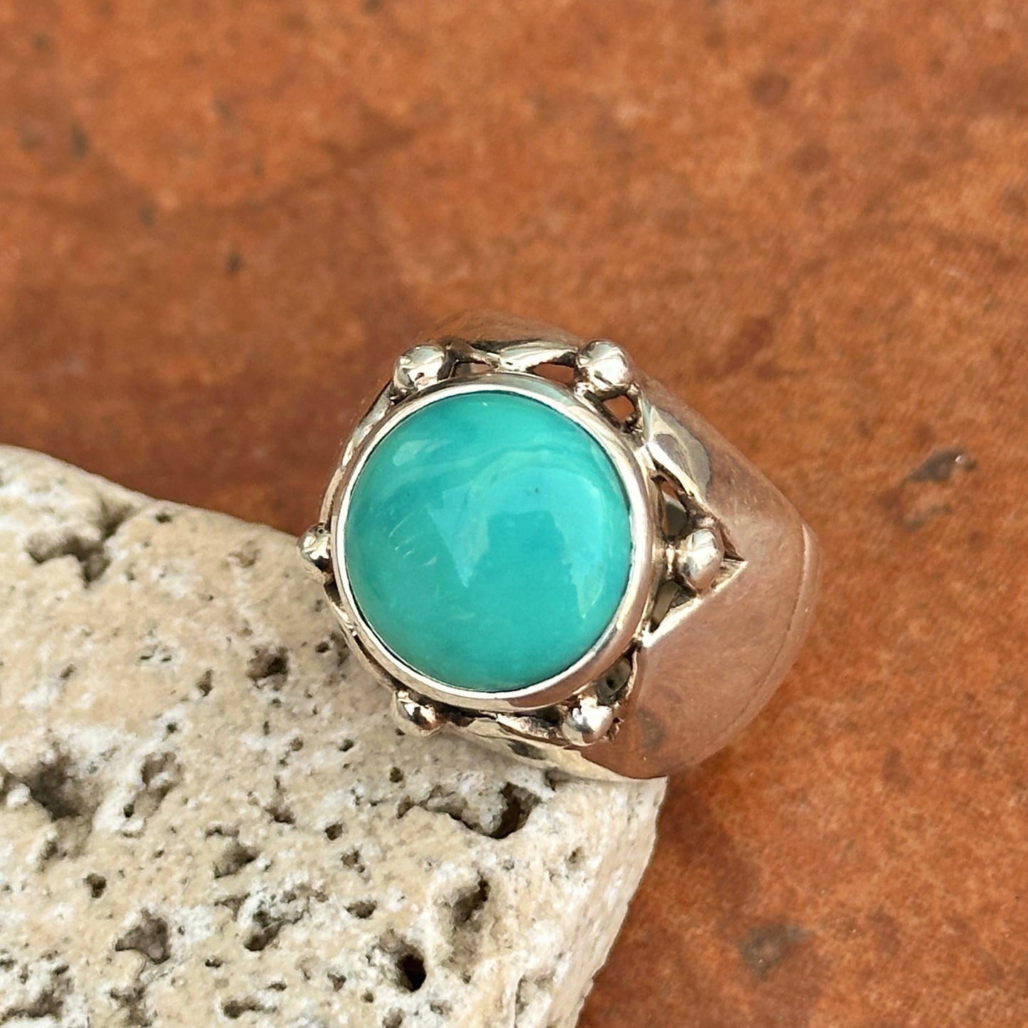 Estate Sterling Silver Round Turquoise Dome Ring