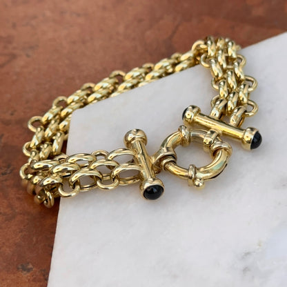 Estate 14KT Yellow Gold Interlocking Chain Onyx Toggle Bracelet