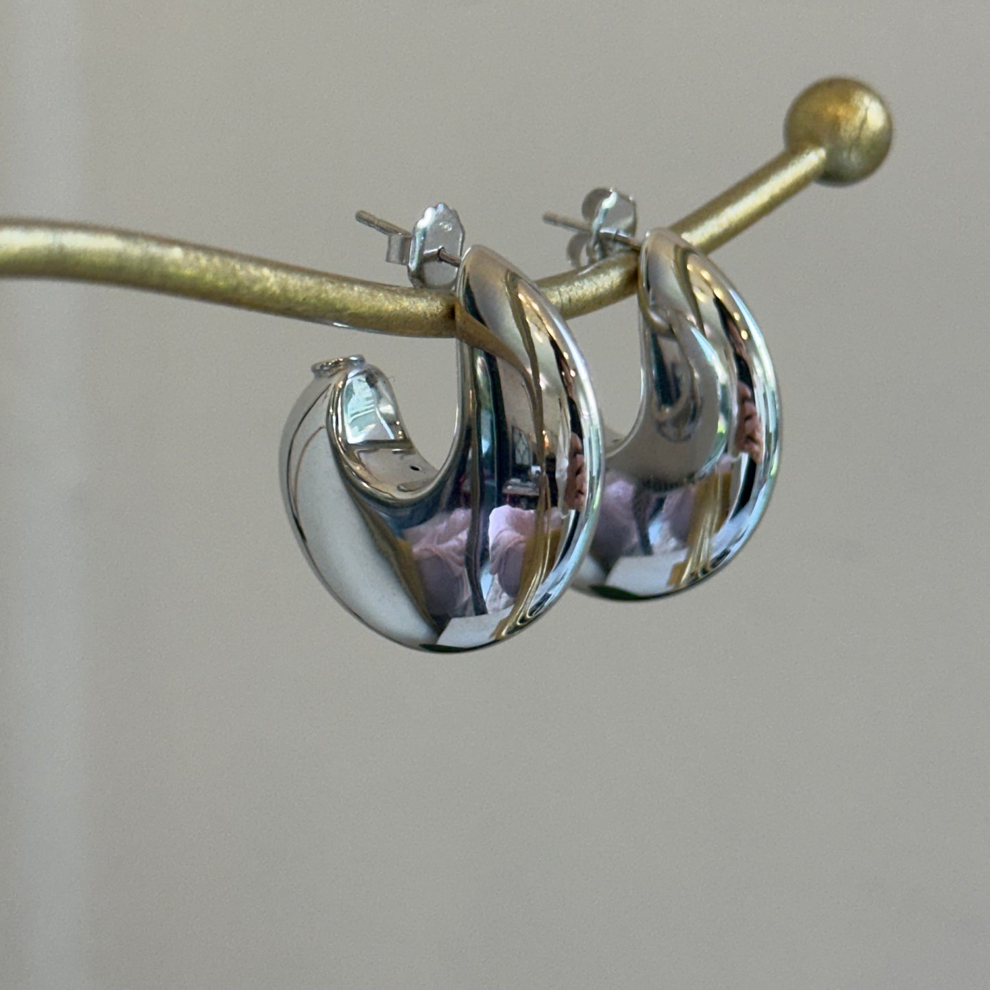 Sterling Silver Rhodium Plated J-hoop Earrings 29mm