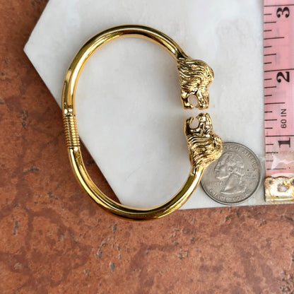 Estate Gold-Tone 3D Double Lion Head Cuff Bracelet