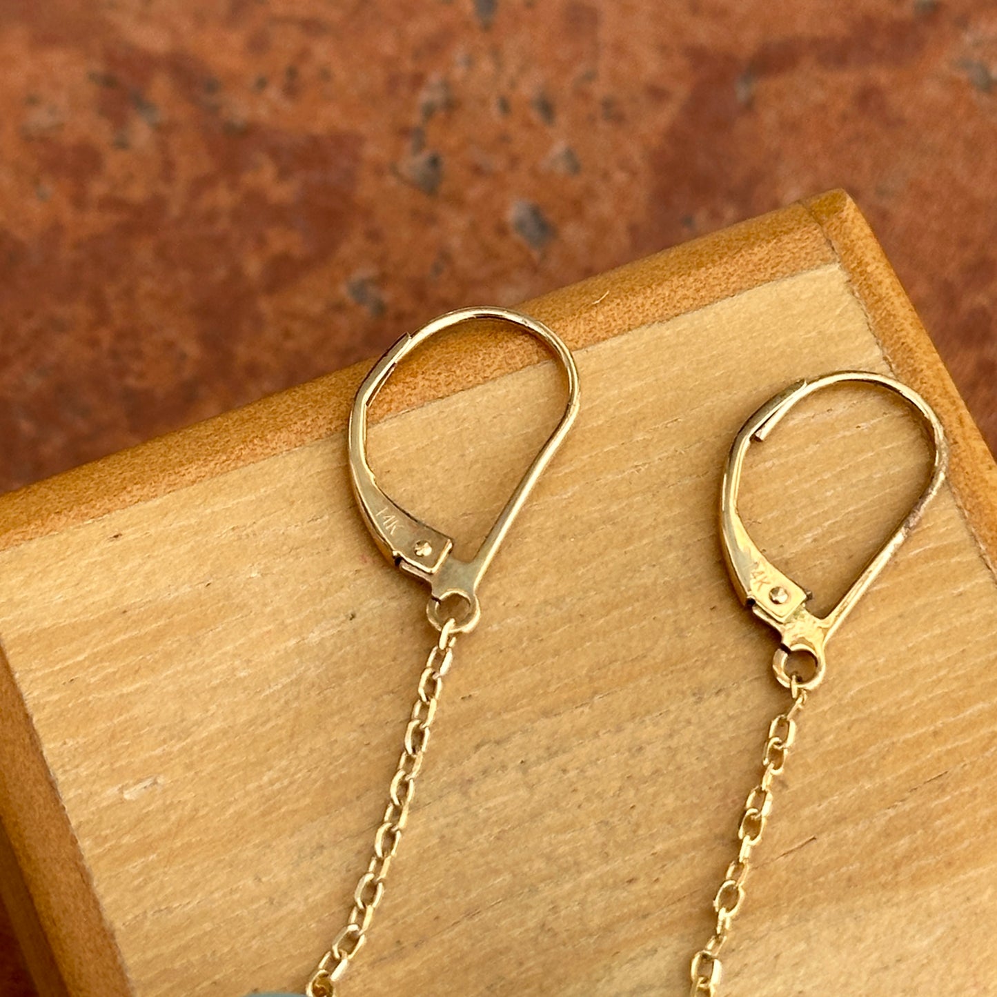 Estate 14KT Yellow Gold Sleeping Beauty Ball Dangle Lever Back Earrings