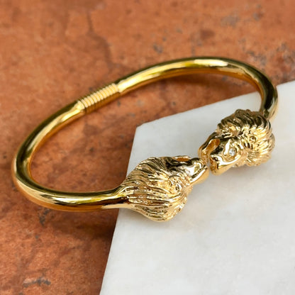 Estate Gold-Tone 3D Double Lion Head Cuff Bracelet
