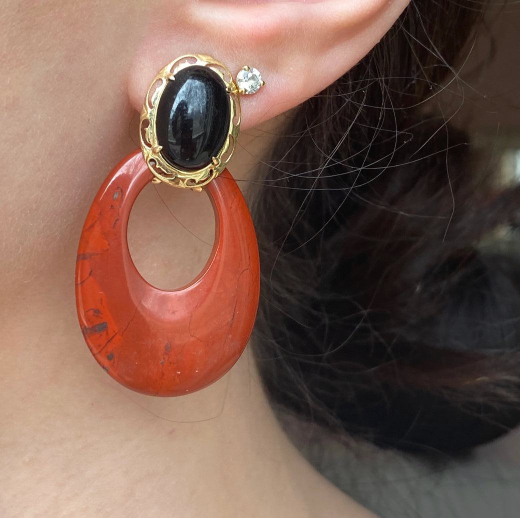 Red Rust Jasper Oval Earring Charms