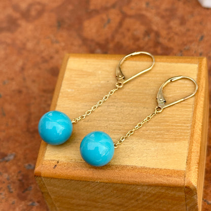 Estate 14KT Yellow Gold Sleeping Beauty Ball Dangle Lever Back Earrings