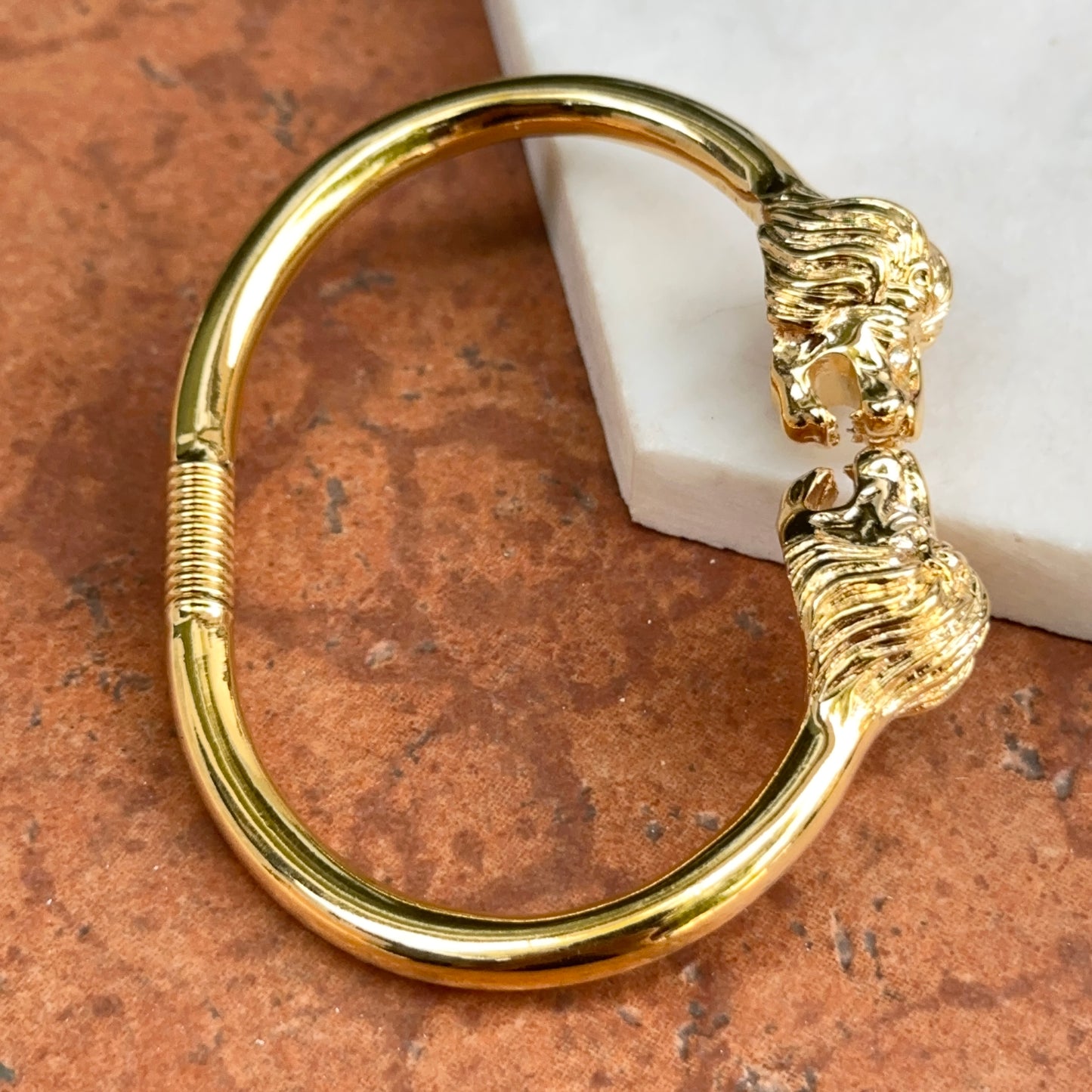 Estate Gold-Tone 3D Double Lion Head Cuff Bracelet