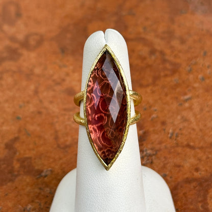 Yellow Gold-Plated Marquise Iridescent Purple Checkerboard Gemstone Ring