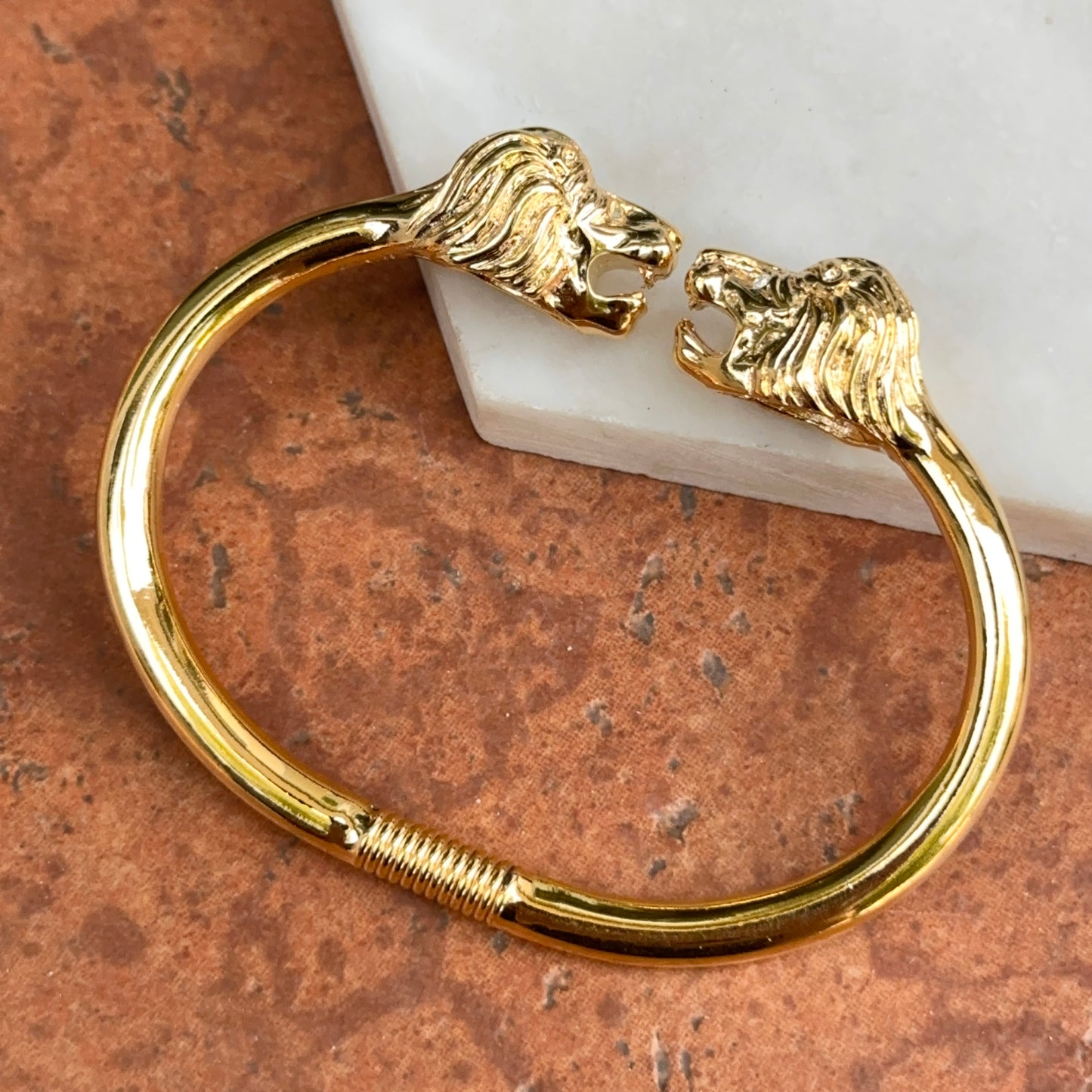 Estate Gold-Tone 3D Double Lion Head Cuff Bracelet