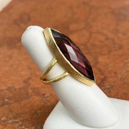 Yellow Gold-Plated Marquise Iridescent Purple Checkerboard Gemstone Ring