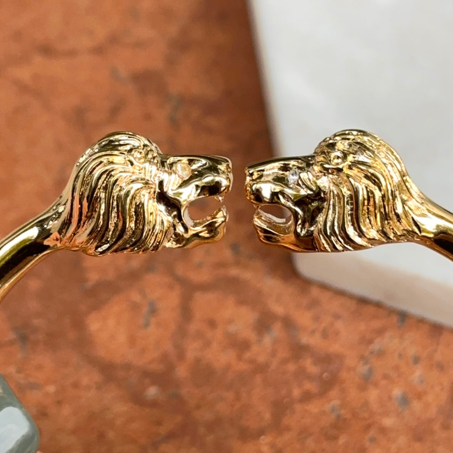 Estate Gold-Tone 3D Double Lion Head Cuff Bracelet
