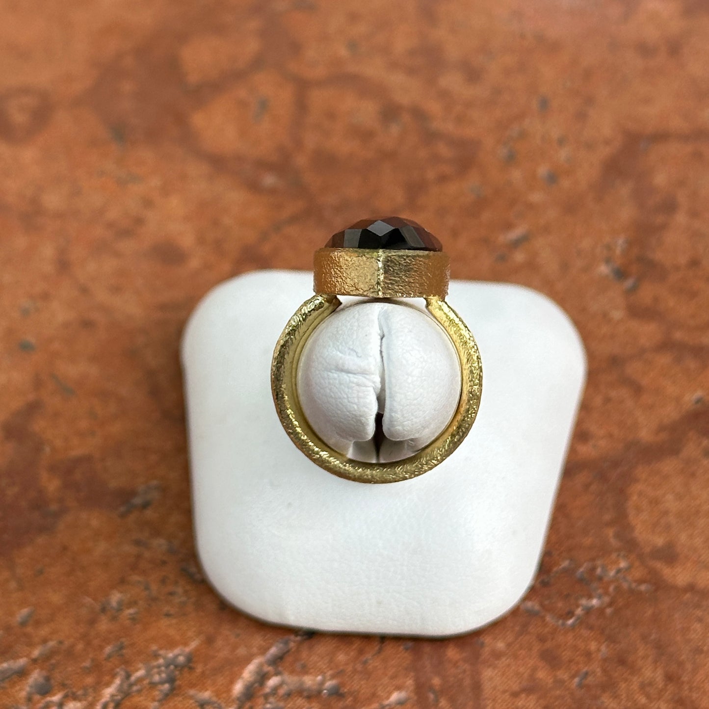 Yellow Gold-Plated Marquise Iridescent Purple Checkerboard Gemstone Ring