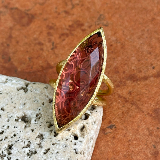 Yellow Gold-Plated Marquise Iridescent Purple Checkerboard Gemstone Ring