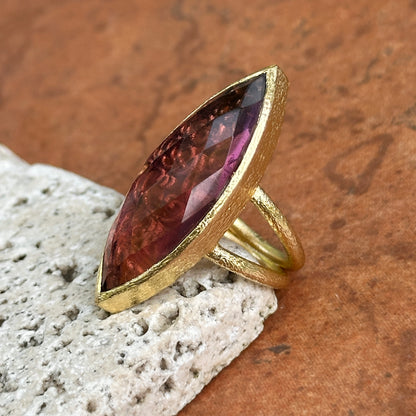 Yellow Gold-Plated Marquise Iridescent Purple Checkerboard Gemstone Ring